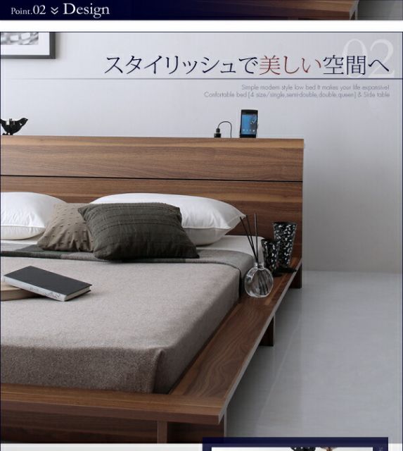 スーパSALE10倍＆4時間限定10％OFF 棚・4口コンセント付きデザインフロアローベッド スタンダードボンネルコイルマットレス付き クイーン(Q×1） 組立設置付