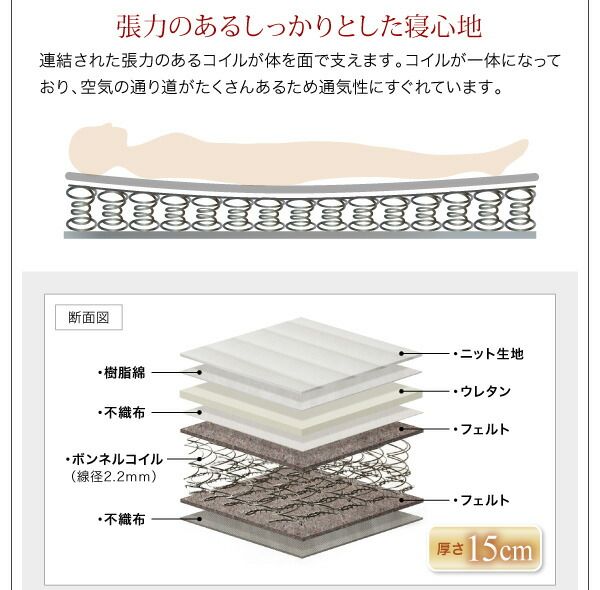スーパSALE10倍＆4時間限定10％OFF モダンライト・棚・コンセント付きデザインフロアローベッド プレミアムボンネルコイルマットレス付き ダブル 組立設置付