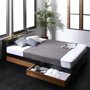スーパSALE10倍＆4時間限定10％OFF 棚・コンセント付き2杯収納ベッド 三つ折りウレタンマットレス付き セミダブル 組立設置付