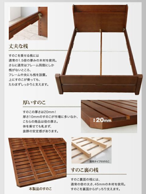スーパSALE10倍＆4時間限定10％OFF ローからハイまで高さが変えられる6段階高さ調節 頑丈天然木すのこベッド マルチラススーパースプリングマットレス付き セミダブル 組立設置付