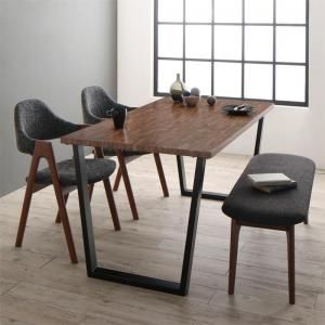 スーパSALE10倍＆4時間限定10％OFF ダイニングセット（テーブル&ベンチ チェア） 古木風×スチール脚ナチュラルモダンデザインダイニング 4人 4点セット(テーブル+チェア2脚+ベンチ1脚) WBR W150 組立設置付