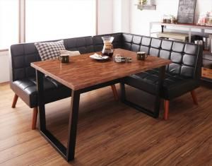 スーパSALE10倍＆4時間限定10％OFF ダイニングセット（テーブル&ソファ） 古木風 ヴィンテージ カフェスタイル リビングダイニング 3人 3点セット(テーブル+2Pソファ1脚+アームソファ1脚) 右アーム W120 組立設置付