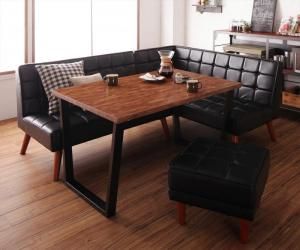 スーパSALE10倍＆4時間限定10％OFF ダイニングセット（テーブル&ソファ スツール） 古木風 ヴィンテージ カフェスタイル リビングダイニング 4人 4点セット(テーブル+ソファ1脚+アームソファ1脚+スツール1脚) 右アーム W120 組立設置付
