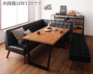 スーパSALE10倍＆4時間限定10％OFF ダイニングセット（テーブル&ソファ ベンチ） 古木風 ヴィンテージ カフェスタイル リビングダイニング 5人 4点セット(テーブル+ソファ1脚+アームソファ1脚+ベンチ1脚) 右アーム W150 組立設置付