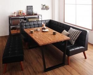 スーパSALE10倍＆4時間限定10％OFF ダイニングセット（テーブル&ソファ ベンチ） 古木風 ヴィンテージ カフェスタイル リビングダイニング 5人 4点セット(テーブル+ソファ1脚+アームソファ1脚+ベンチ1脚) 左アーム W120 組立設置付