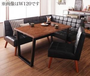 スーパSALE10倍＆4時間限定10％OFF ダイニングセット（テーブル&ソファ チェア） 古木風 ヴィンテージ カフェスタイル リビングダイニング 4人 4点セット(テーブル+ソファ1脚+アームソファ1脚+チェア1脚) 右アーム W150 組立設置付