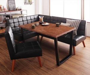 スーパSALE10倍＆4時間限定10％OFF ダイニングセット（テーブル&ソファ チェア） 古木風 ヴィンテージ カフェスタイル リビングダイニング 4人 4点セット(テーブル+ソファ1脚+アームソファ1脚+チェア1脚) 左アーム W120 組立設置付