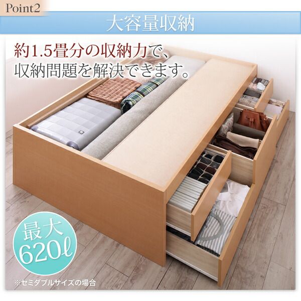 スーパSALE10倍＆4時間限定10％OFF すのこベッド すのこ ベッド シングルベッド ベッドフレーム ベット 収納 収納付き 収納ベッド 跳ね上げ 跳ね上げベッド おしゃれ 薄型プレミアムポケットコイルマットレス付き セミダブル 組立設置付