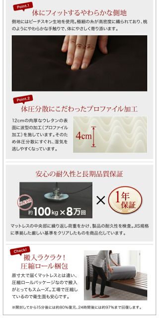スーパSALE10倍＆4時間限定10％OFF 北欧ヴィンテージ 棚・コンセント付き収納ベッド トッパー付きスタンダードボンネルコイルマットレス付き ダブル 組立設置付