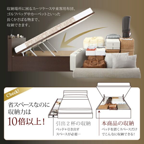 スーパSALE10倍＆4時間限定10％OFF 収納付きベッド シングルベッド セミダブルベッド 収納 収納付き 収納ベッド 大容量 収納ボックス 布団 敷き布団 マルチラススーパースプリングマットレス付き 縦開き シングル 深さラージ 組立設置付