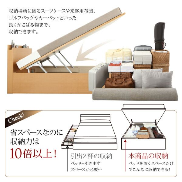 スーパSALE10倍＆4時間限定10％OFF 収納付きベッド シングルベッド セミダブルベッド 収納 収納付き 収納ベッド 大容量 収納ボックス 布団 敷き布団 薄型スタンダードボンネルコイルマットレス付き 横開き シングル 深さラージ 組立設置付