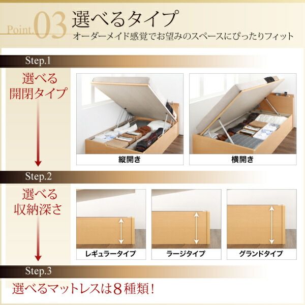 スーパSALE10倍＆4時間限定10％OFF 収納付きベッド シングルベッド セミダブルベッド 収納 収納付き 収納ベッド 大容量 収納ボックス 布団 敷き布団 薄型スタンダードボンネルコイルマットレス付き 横開き シングル 深さラージ 組立設置付