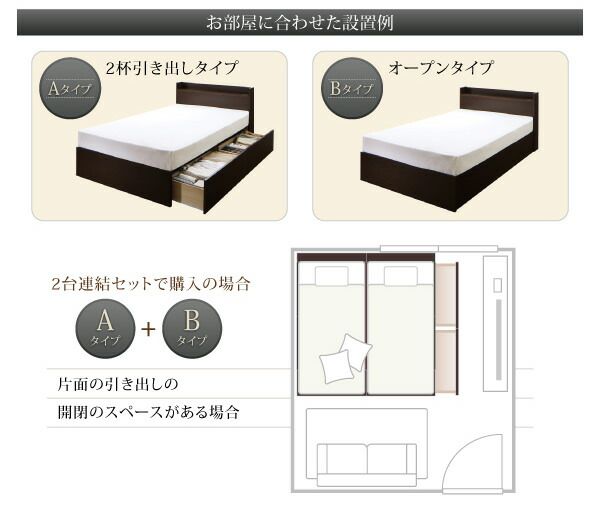 スーパSALE10倍＆4時間限定10％OFF 収納付きベッド シングルベッド セミダブルベッド 収納 収納付き 収納ベッド 大容量 収納ボックス 布団 敷き布団 スタンダードボンネルコイルマットレス付き Aタイプ セミダブル 組立設置付