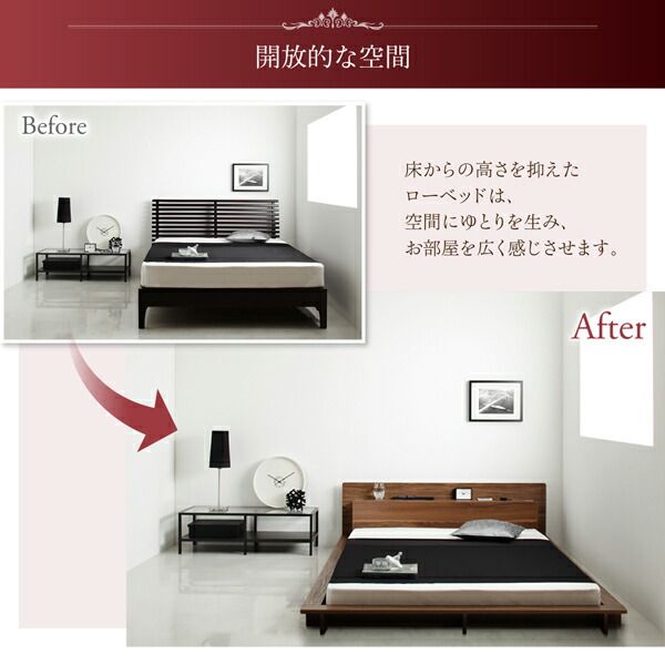 スーパSALE10倍＆4時間限定10％OFF ロングセラー フロアベッド 棚付き 棚 コンセント付き コンセント モダンライト付き 北欧 ウォルナットブラウン ブラック おしゃれ 快適 ゆったり すのこ プレミアムポケットコイルマットレス付き ダブル 組立設置付