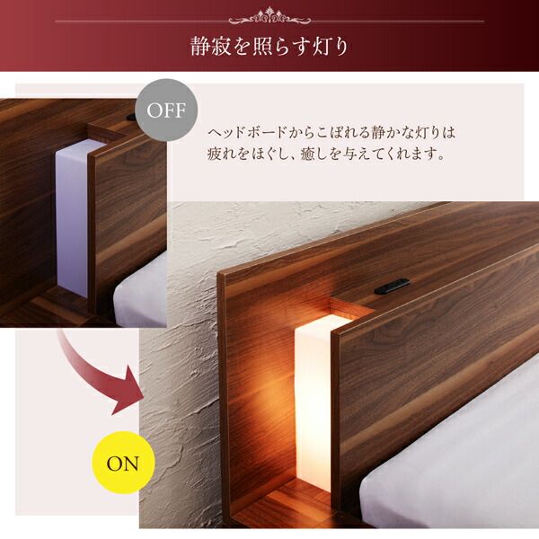 スーパSALE10倍＆4時間限定10％OFF ロングセラー フロアベッド 棚付き 棚 コンセント付き コンセント モダンライト付き 北欧 ウォルナットブラウン ブラック おしゃれ 快適 ゆったり すのこ プレミアムポケットコイルマットレス付き ダブル 組立設置付