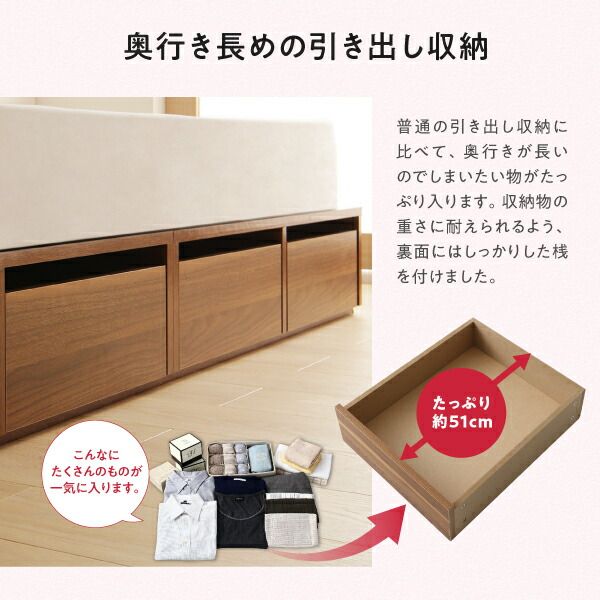 スーパSALE10倍＆4時間限定10％OFF 収納付きベッド シングルベッド セミダブルベッド 収納 収納付き 収納ベッド 大容量 収納ボックス 布団 敷き布団 ワイドK240(SD×2) 組立設置付