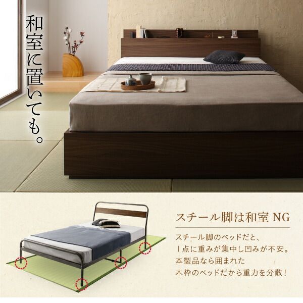 スーパSALE10倍＆4時間限定10％OFF 新生活におすすめシーツとセットでお買い得 棚・コンセント付き収納ベッド マルチラススーパースプリングマットレス付き セミダブル 組立設置付