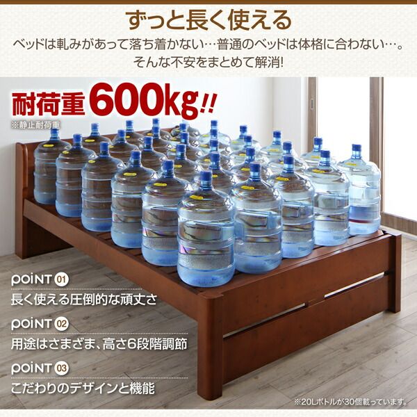 スーパSALE10倍＆4時間限定10％OFF 耐荷重600kg 6段階高さ調節 コンセント付超頑丈天然木すのこベッド マルチラススーパースプリングマットレス付き ダブル 組立設置付