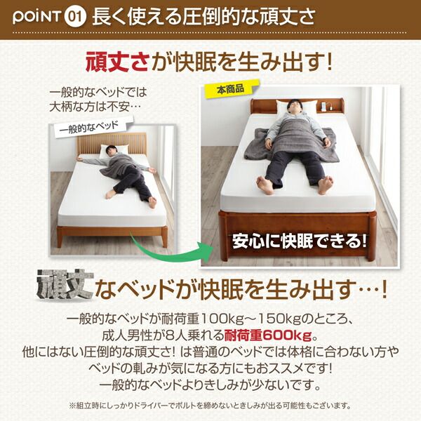 スーパSALE10倍＆4時間限定10％OFF 耐荷重600kg 6段階高さ調節 コンセント付超頑丈天然木すのこベッド マルチラススーパースプリングマットレス付き ダブル 組立設置付