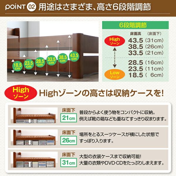 スーパSALE10倍＆4時間限定10％OFF 耐荷重600kg 6段階高さ調節 コンセント付超頑丈天然木すのこベッド マルチラススーパースプリングマットレス付き ダブル 組立設置付