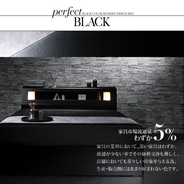 ブラックモダンベッド   プレミアムボンネルコイルマットレスセット ダブル 組立設置付