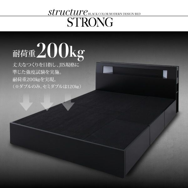 ブラックモダンベッド   プレミアムボンネルコイルマットレスセット ダブル 組立設置付