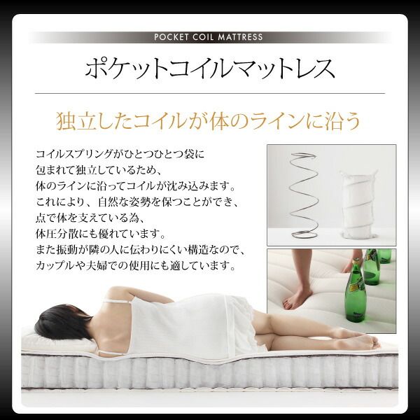ブラックモダンベッド   プレミアムポケットコイルマットレスセット セミダブル 組立設置付