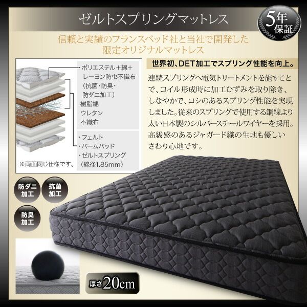 ブラックモダンベッド   プレミアムポケットコイルマットレスセット セミダブル 組立設置付