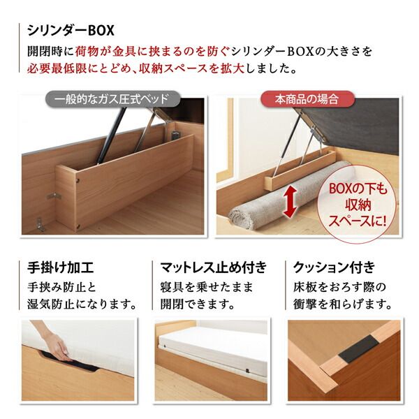スーパSALE10倍＆4時間限定10％OFF すのこベッド すのこ ベッド シングルベッド ベッドフレーム ベット 収納 収納付き 収納ベッド 跳ね上げ 跳ね上げベッド おしゃれ スタンダードポケットコイルマットレス付き シングル 深さラージ 組立設置付