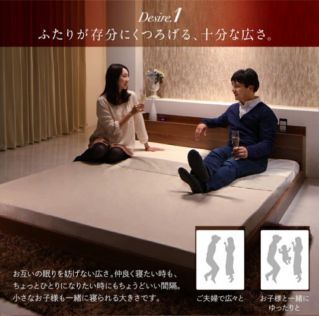 スーパSALE10倍＆4時間限定10％OFF ロングセラー フロアベッド クイーン クイーンベッド マットレス 一枚もの  ベッド 3人家族 2人 3人 棚付き 棚 コンセント付き 北欧 快適 ゆったり すのこ プレミアムボンネルコイルマットレス付き クイーン(Q×1) 組立設置付