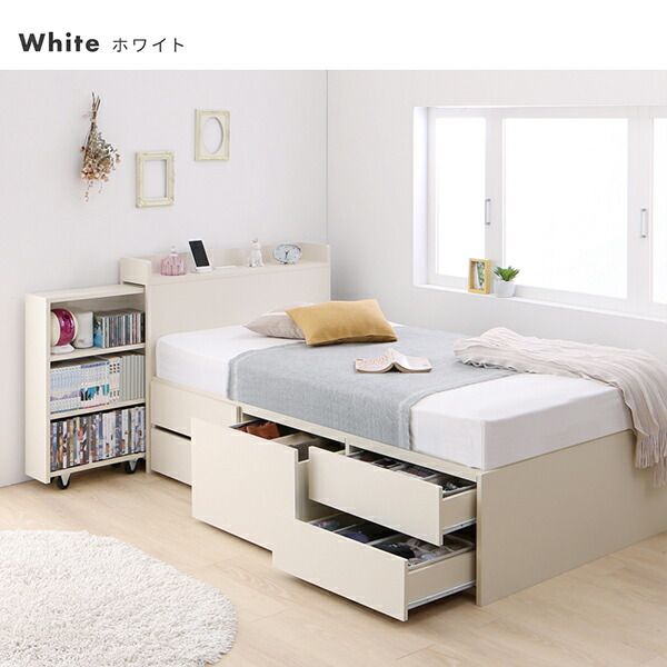 スーパSALE10倍＆4時間限定10％OFF MITAS寝具SELECT ベッド ベット 収納付きベッド セミシングル 宮付き 大容量 一人暮らし おしゃれ コンパクト 子供 女性 180 キッズ ベビー 日本製 組立設置付 薄型プレミアムポケットコイルマットレス付 セミシングル ショート丈