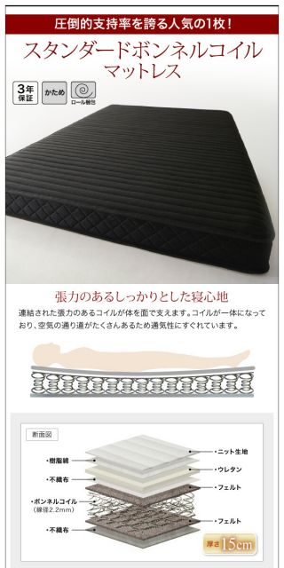 スーパSALE10倍＆4時間限定10％OFF 清潔に眠れる棚・コンセント付きすのこ収納ベッド プレミアムボンネルコイルマットレス付き セミダブル 組立設置付
