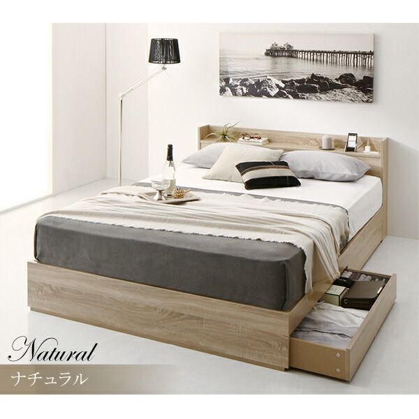 スーパSALE10倍＆4時間限定10％OFF 清潔に眠れる棚・コンセント付きすのこ収納ベッド 国産カバーポケットコイルマットレス付き シングル 組立設置付