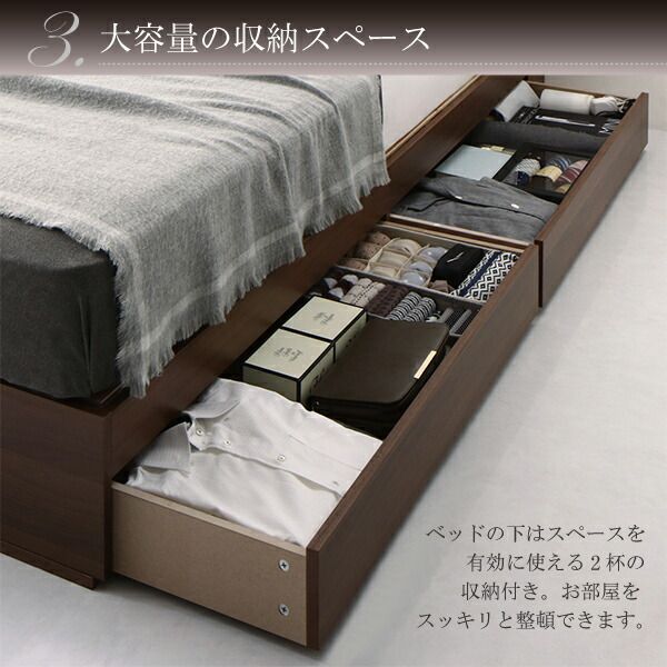 スーパSALE10倍＆4時間限定10％OFF 清潔に眠れる棚・コンセント付きすのこ収納ベッド 国産カバーポケットコイルマットレス付き シングル 組立設置付