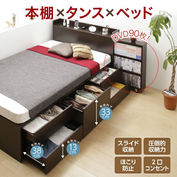スーパSALE10倍＆4時間限定10％OFF 収納付きベッド シングルベッド セミダブルベッド 収納 収納付き 収納ベッド 大容量 収納ボックス 布団 敷き布団 スタンダードポケットコイルマットレス付き チェスト収納 セミダブル 組立設置付