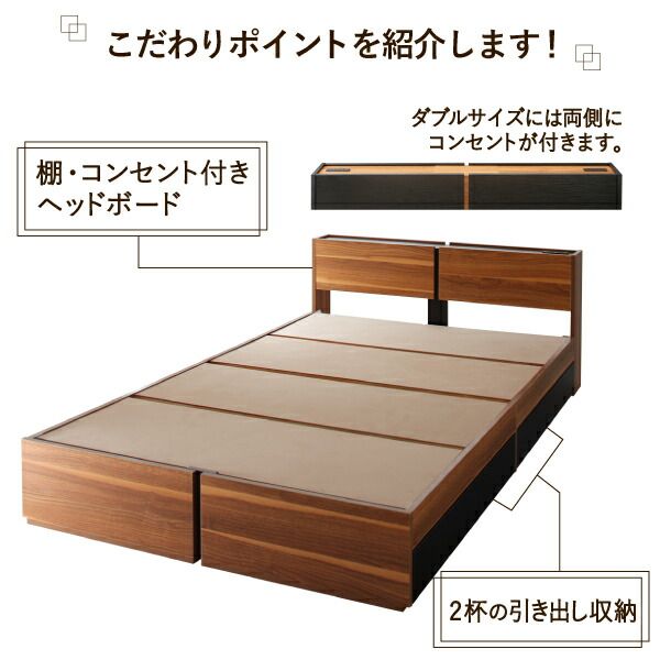 スーパSALE10倍＆4時間限定10％OFF 棚・コンセント付き収納ベッド マルチラススーパースプリングマットレス付き セミダブル 組立設置付