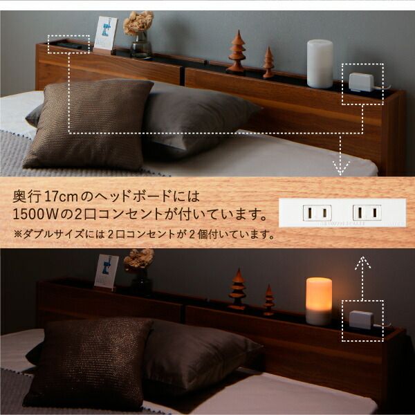 スーパSALE10倍＆4時間限定10％OFF 棚・コンセント付き収納ベッド マルチラススーパースプリングマットレス付き ダブル 組立設置付