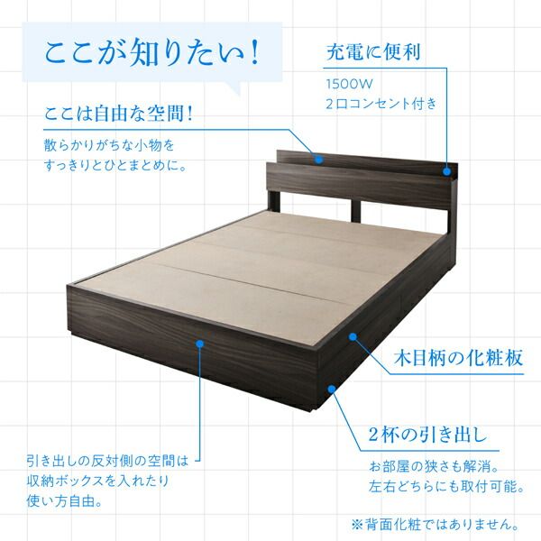 スーパSALE10倍＆4時間限定10％OFF 棚・コンセント付き収納ベッド プレミアムポケットコイルマットレス付き ダブル 組立設置付