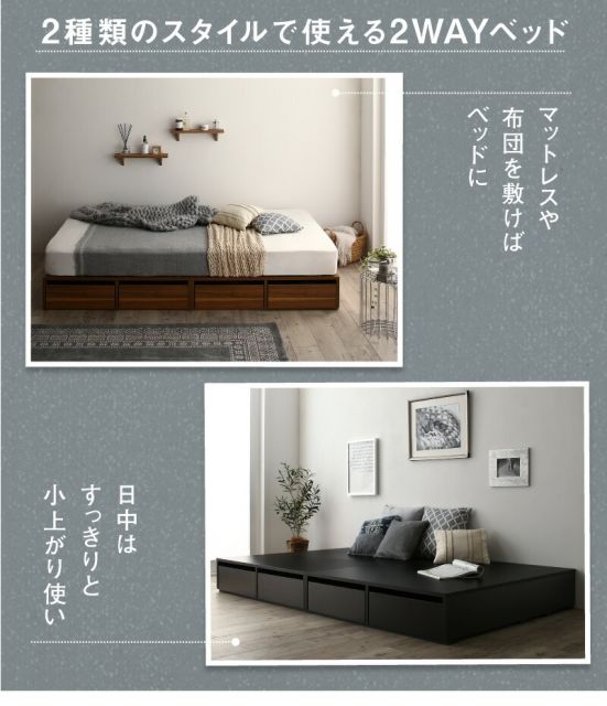 スーパSALE10倍＆4時間限定10％OFF ベッド ベッドフレーム マットレス付き フィッツ 木製 収納付きベッド ヘッドレス 薄型プレミアムポケットコイルマットレス付き ロータイプ 引き出しなし セミダブル 組立設置付