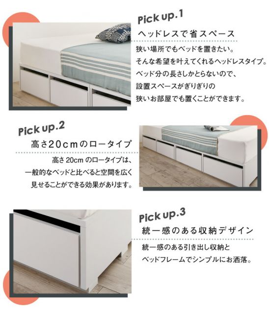 スーパSALE10倍＆4時間限定10％OFF ベッド ベッドフレーム マットレス付き フィッツ 木製 収納付きベッド ヘッドレス 薄型プレミアムポケットコイルマットレス付き ロータイプ 引き出しなし セミダブル 組立設置付