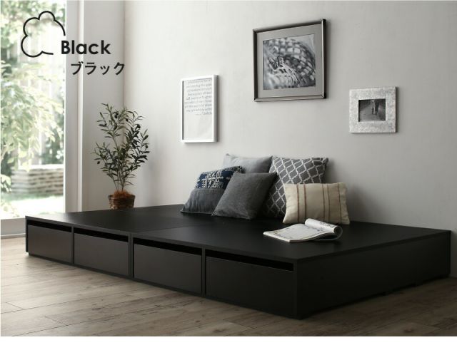 スーパSALE10倍＆4時間限定10％OFF ベッド ベッドフレーム マットレス付き フィッツ 木製 収納付きベッド 引き出し付き ヘッドレス 薄型プレミアムポケットコイルマットレス付き ロータイプ 引き出し4杯 セミダブル 組立設置付