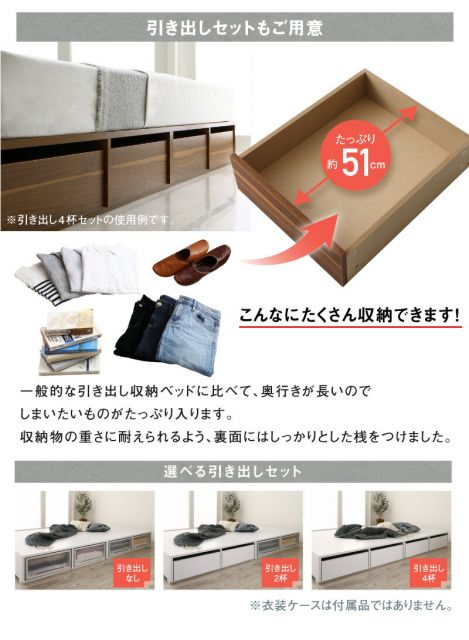 スーパSALE10倍＆4時間限定10％OFF ベッド ベッドフレーム マットレス付き フィッツ 木製 収納付きベッド 引き出し付き ヘッドレス 薄型プレミアムポケットコイルマットレス付き ロータイプ 引き出し4杯 セミダブル 組立設置付