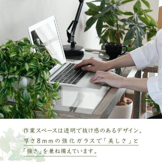 スーパSALE10倍＆4時間限定10％OFF グリーンインテリア デスク 幅90 ガラス 古材 古木 インテリア 奥行45 グリーン 観葉植物 シャビー 植物 棚 ラック おしゃれ 木製 机 pc リビング MI