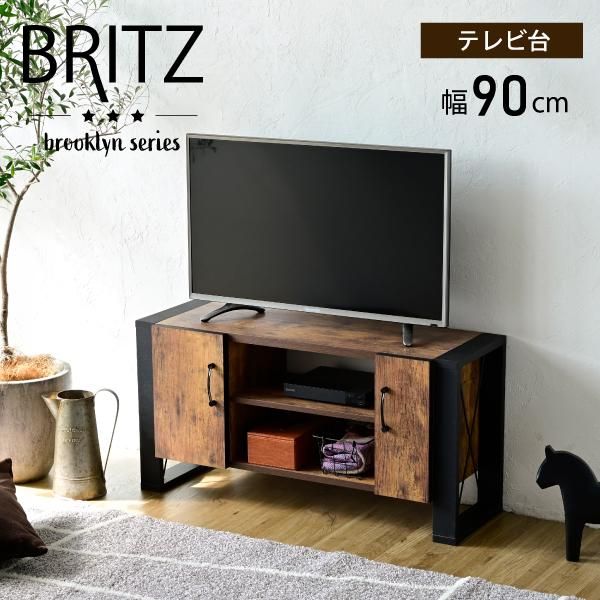 スーパSALE10倍＆4時間限定10％OFF テレビ台 32型 対応 ヴィンテージ 風 幅 90cm ブルックリン インダストリアル アイアン レコーダー収納 木製 脚付き 扉付き 棚付き ひとり暮らし MI