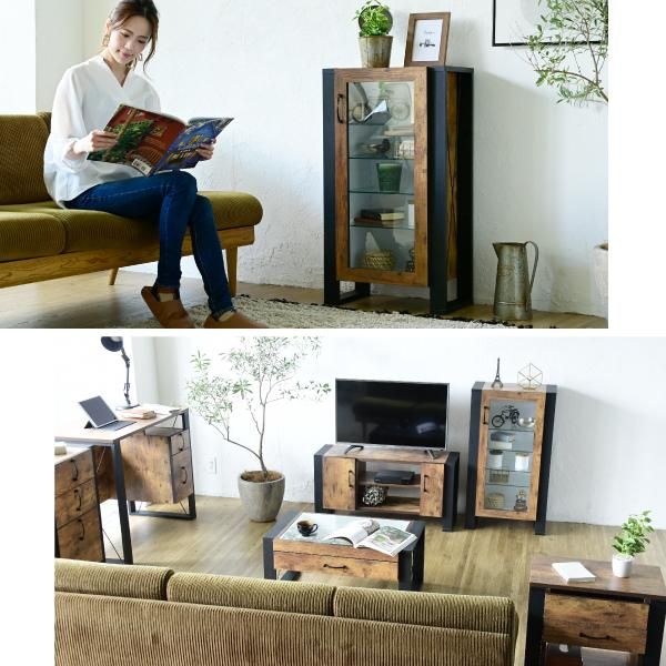 スーパSALE10倍＆4時間限定10％OFF コレクションラック 棚 高さ 90cm 可動棚 飾り棚 ディスプレイ 扉付き ガラス 扉 ガラス棚 アンティーク風 インダストリアル フィギュア 強化ガラス 透明 収納 MI