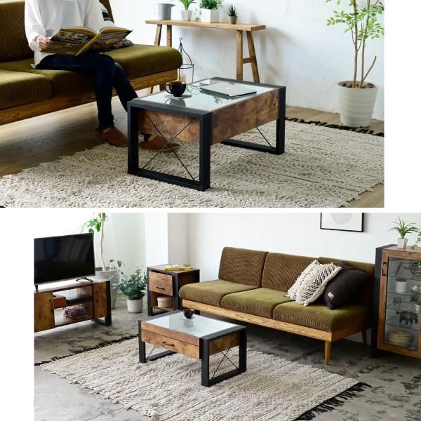 スーパSALE10倍＆4時間限定10％OFF ローテーブル 収納 センターテーブル ガラス リビングテーブル ブルックリン 長方形 引き出し 収納付き 強化ガラス 一人暮らし テレワーク 在宅 MI