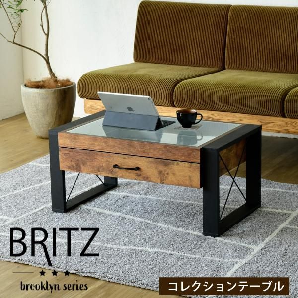 スーパSALE10倍＆4時間限定10％OFF ローテーブル 収納 センターテーブル ガラス リビングテーブル ブルックリン 長方形 引き出し 収納付き 強化ガラス 一人暮らし テレワーク 在宅 MI