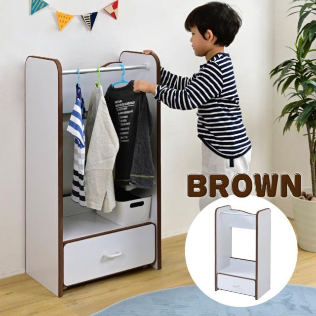 スーパSALE10倍＆4時間限定10％OFF ソフトエッジで安全なキッズ 子供用 ハンガーラック 幅48 奥行29 高さ90 キャスター付き 引き出し 収納 MI
