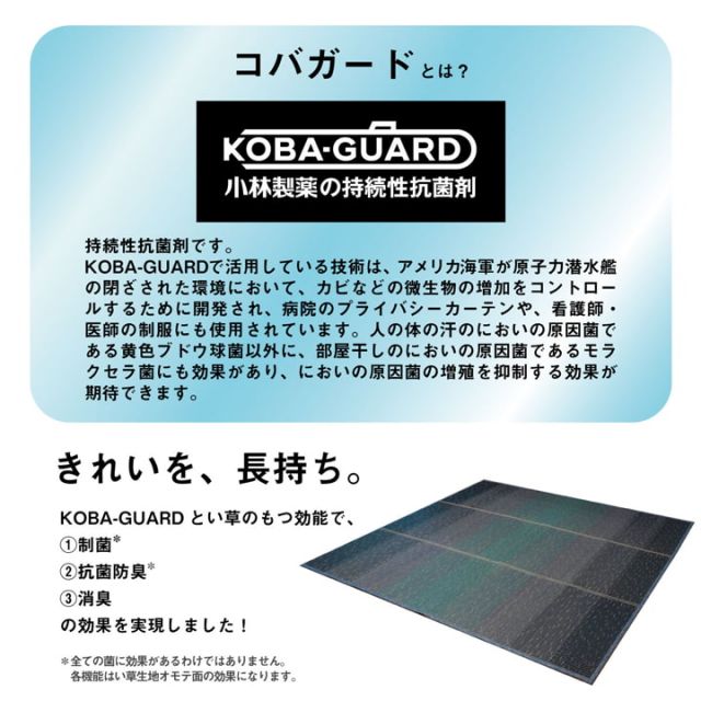 ラグ 小林製薬 持続性抗菌剤 KOBA-GUARD 制菌 抗菌防臭  滑り止め ウレタン 不織布 夏 い草 グラデーション 約126×190cm