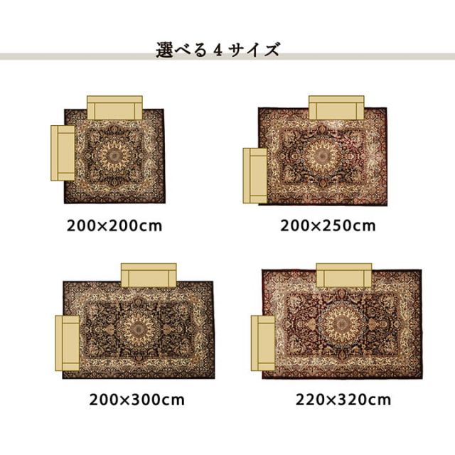スーパSALE10倍＆4時間限定10％OFF ラグ 正方形 オールシーズン 洗える 軽い コンパクト メダリオン柄 約200×200cm ホットカーペット対応